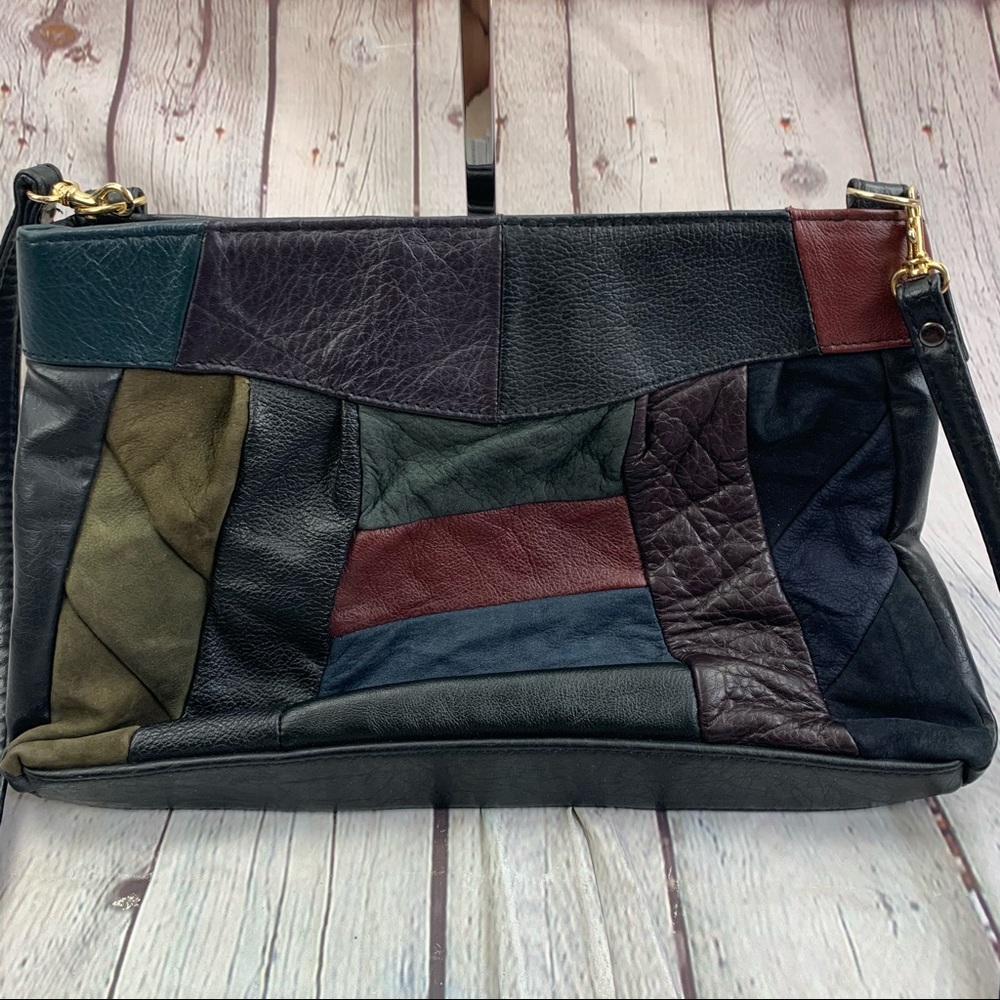 Vintage Leather Patchwork Design Crossbody Purse - image 2